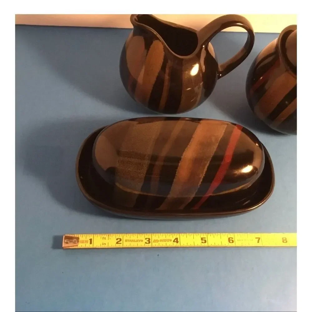 Sango Avanti Black 4-Piece Creamer Sugar Butter Dish Set Stoneware